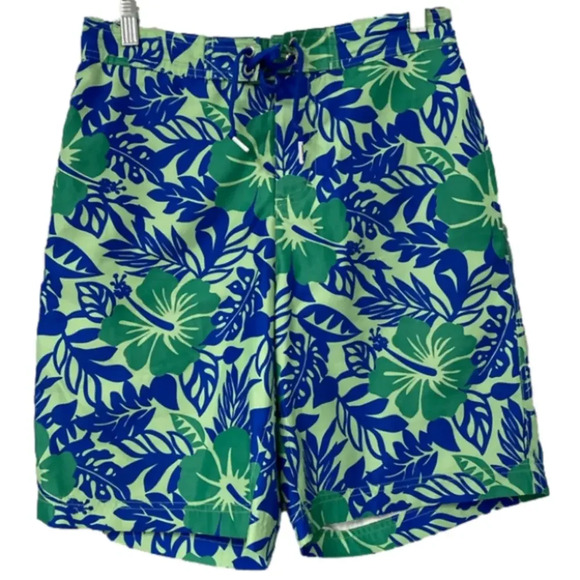 Floral Swim Trunks Blue Green Tropical Swimsuit Shorts Menswear - Picture 1 of 9